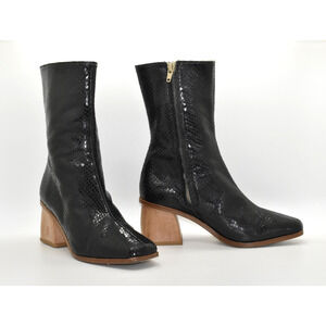 B0 Auth PALOMA WOOL Shiny Black Snakeskin Embossed Side Zip Ankle Boots Size 36